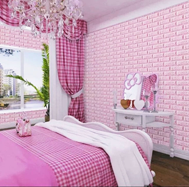 Decor xốp dán tường màu tím cho phòng ngủ