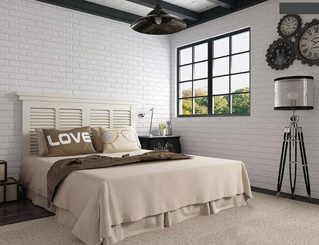 Xốp dán tường màu trắng hiệu ứng 3D cho phòng ngủ