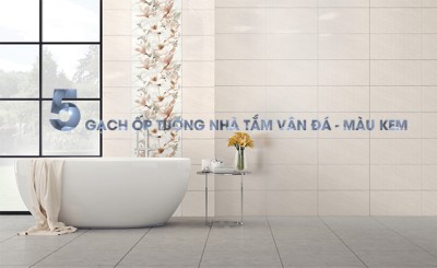 gạch ốp tường nhà tắm vân đá màu kem