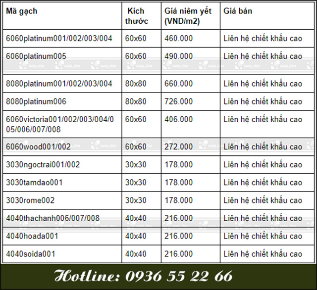 Báo giá gạch lát nền Đồng Tâm bao gia gach lat nen dong tam