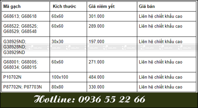 Báo giá gạch lát nền Taicera bao gia gach lat nen taicera