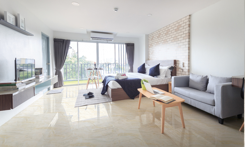 Còn gì tuyệt vời hơn với phong cách Rustic trong phòng ngủ cùng gạch Đồng Tâm vân đá pp gach men gach granite 6060haivan005